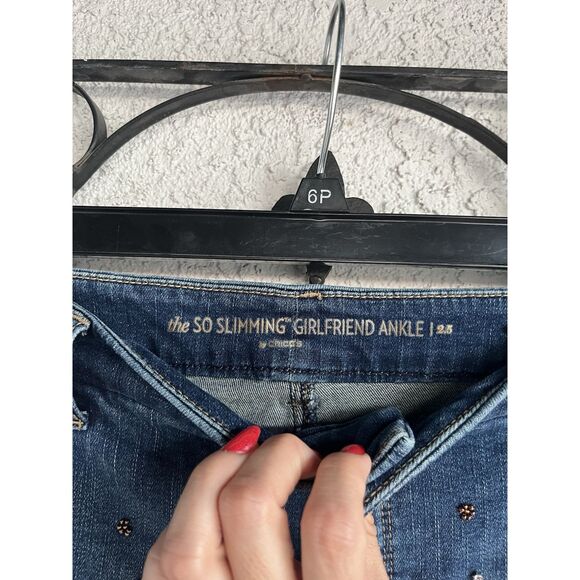 Sold- Chicos Scattered Stones Girlfriend Jeans - Size 2.5/ Large Or 14- Blue - Picture 7 of 9